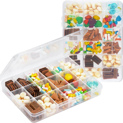 18-Compartment Snack Box, 2 Pieces Snack Plates with Lids for Candy, Nuts, Snacks, Adjustable Plastic Storage Box for Jewelry, Transparent Sorting Boxes 18 compartments-2 pieces.
