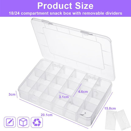 18-Compartment Snack Box, 2 Pieces Snack Plates with Lids for Candy, Nuts, Snacks, Adjustable Plastic Storage Box for Jewelry, Transparent Sorting Boxes 18 compartments-2 pieces.