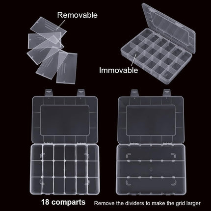 18-Compartment Snack Box, 2 Pieces Snack Plates with Lids for Candy, Nuts, Snacks, Adjustable Plastic Storage Box for Jewelry, Transparent Sorting Boxes 18 compartments-2 pieces.