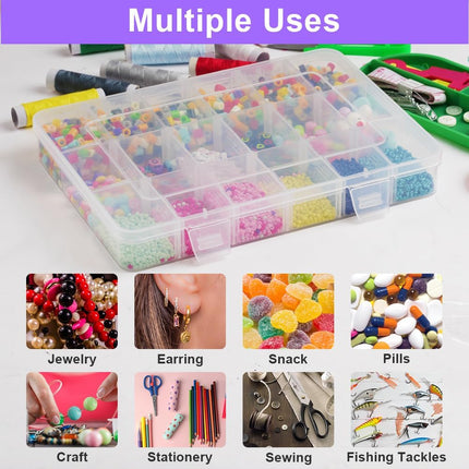 18-Compartment Snack Box, 2 Pieces Snack Plates with Lids for Candy, Nuts, Snacks, Adjustable Plastic Storage Box for Jewelry, Transparent Sorting Boxes 18 compartments-2 pieces.