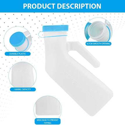 Urinal Bottle for Men, 1000ml Portable Pee Bottle with Screw Cap for Emergency Situations blue.