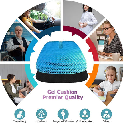 Gel Seat Cushion for Long-Term Sitting, Gel Cushions for Pressure Relief, Double Thick Gel Cushion for Sitting, Seat Cushions for Office Chairs with.