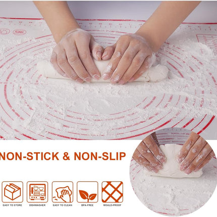 Non-stick rolling pin, 70×50cm silicone rolling pin, non-slip silicone baking mat, food plate, cake mat, cake mat, cake/pizza mat 70*50CM - red.
