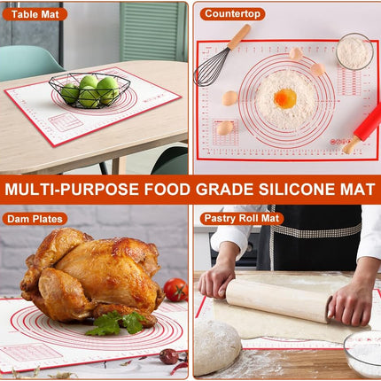 Non-stick rolling pin, 70×50cm silicone rolling pin, non-slip silicone baking mat, food plate, cake mat, cake mat, cake/pizza mat 70*50CM - red.