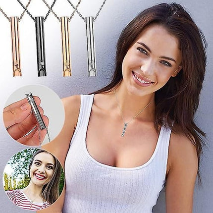2pcs Breathing Necklace, Anxiety Necklace for Women, Stress Relief Mindful Breathing Necklace Stainless Steel for Meditation Relaxation Black gold Black gold.