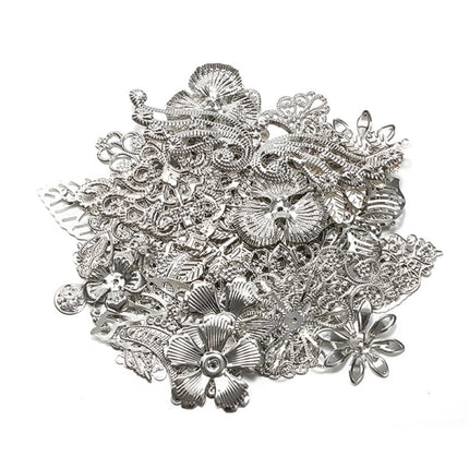 50g/lot Mixed Metal Flower Petals Filigree Wraps Clutches White.