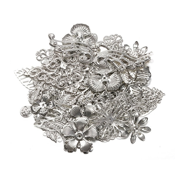 50g/lot Mixed Metal Flower Petals Filigree Wraps Clutches White.