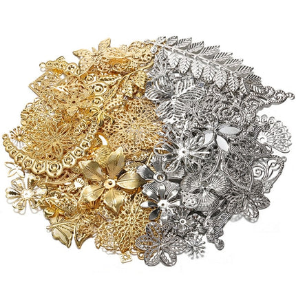 50g/lot Mixed Metal Flower Petals Filigree Wraps Clutches White.
