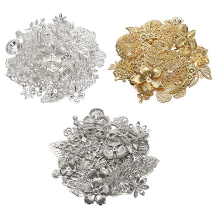 50g/lot Mixed Metal Flower Petals Filigree Wraps Clutches White.
