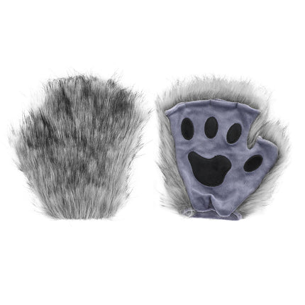 Halloween costume simulation fox mask gloves plush fox tail handmade animal tail cosplay props accessories Red, brown and white three-piece set One Size.