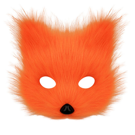 Halloween costume simulation fox mask gloves plush fox tail handmade animal tail cosplay props accessories Red, brown and white three-piece set One Size.