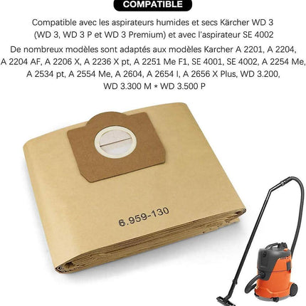 10-pack vacuum cleaner bags for Karcher 6.959-130.0 filter bags A 2201/2204/2504.