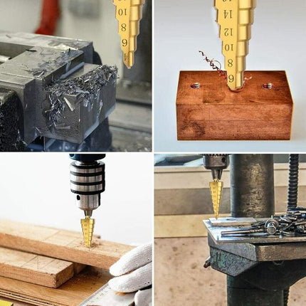 Step Drills Double Groove Countersink Drill High Speed Steel Cone Drill for Steel Wood, Plastic, Brass, Aluminum 3 pcs.
