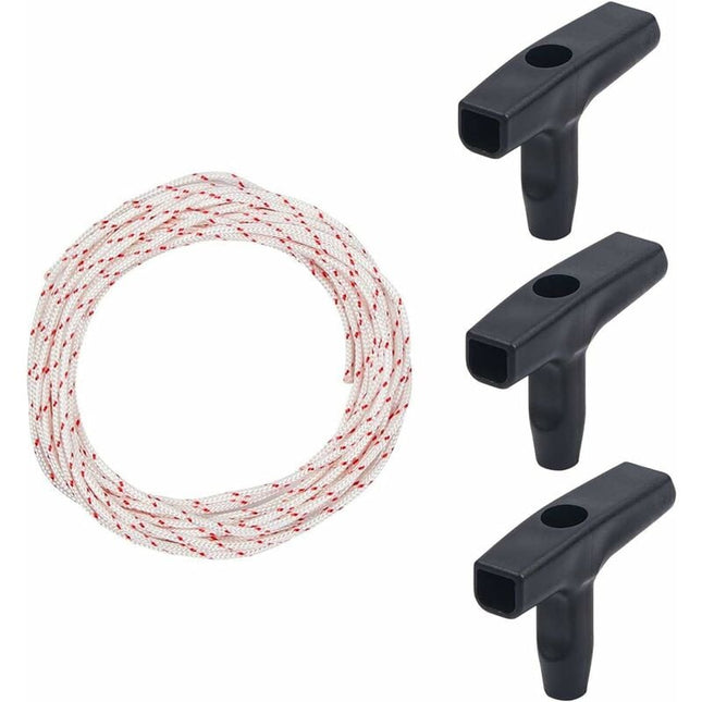 10 Meter 3.0mm Starter Cord with 3 Start Handles for Lawn Mower Chainsaw Trimmer Brushcutter Engine Parts.
