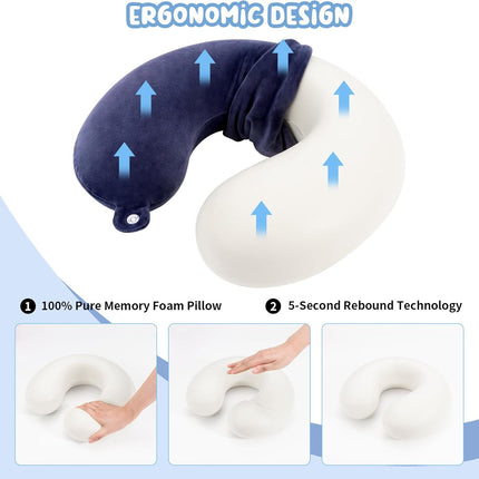Travel Pillow Neck Pillow Memory Foam Travel Pillows Head Support Pillow for Airplane Train Car Office Travel Essential Flight Pillows for a Long Time Navy Blu Navy Blue One Size.