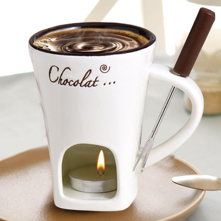 Tealight Fondue Set, Ceramic Melting Pot for Chocolate and Dessert Beige.