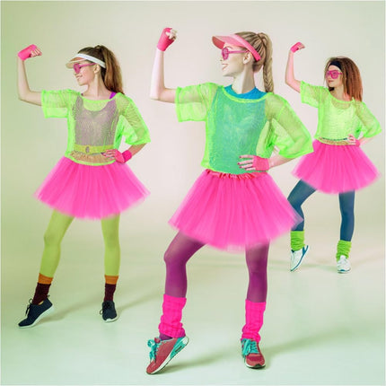 80s Neon Party Clothes Costume Accessories Set, 1980s Retro Theme Party Decoration Outfit for Women Girls B 1PCS.