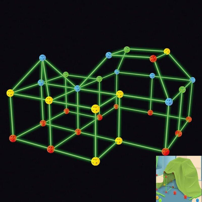 174 Pieces Plus a Tent Building Kit for Kids Glow in the Dark Air Fort Building Toys (The color of the ball is random).