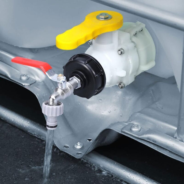 1000L Tank Faucet with Garden Hose Tap Adapter, S60X6 IBC Faucet Connector, Garden Faucet for Rainwater Harvester. Plastic 1\/2.