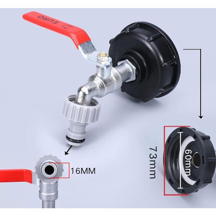 1000L Tank Faucet with Garden Hose Tap Adapter, S60X6 IBC Faucet Connector, Garden Faucet for Rainwater Harvester. Plastic 1\/2.