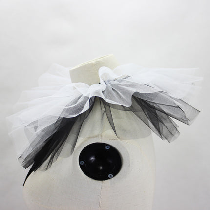 Women's Renaissance Tulle Ruffled False Collar Layered Black White Mesh Clown Choker Lace Up Victorian Neck Ruff Shawl Cosplay Props.
