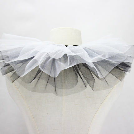 Women's Renaissance Tulle Ruffled False Collar Layered Black White Mesh Clown Choker Lace Up Victorian Neck Ruff Shawl Cosplay Props.