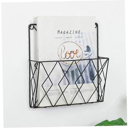 Wall Mounted Newspaper Holder Newspaper Shelf Storage Rack Black Draw.