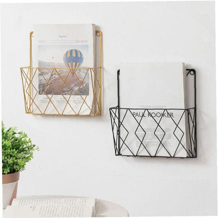Wall Mounted Newspaper Holder Newspaper Shelf Storage Rack Black Draw.