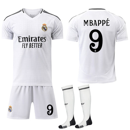 2024-2025 Real Madrid Home Kids Adult Football Shirt with Socks No.9 Mbappé No.9 Mbappé 22