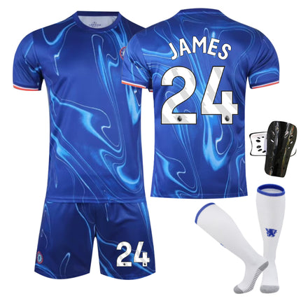 Chelsea Home Kids Football Shirt 2024-2025 Home James No. 24 - Sock Guards 26 No. 24 - Sock Guards 26