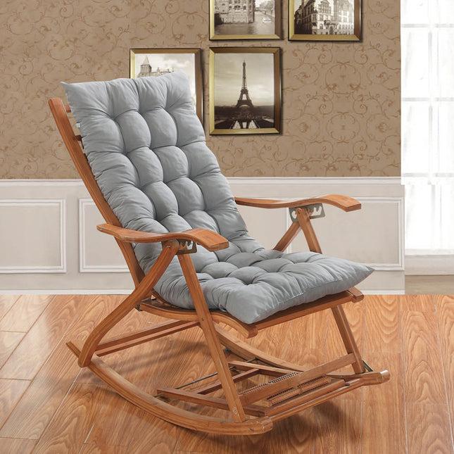 Long Folding Lounger Rocking Chair Cotton Cushion Plush Pillow Bamboo Chair Cushion Grey 48x120cm.