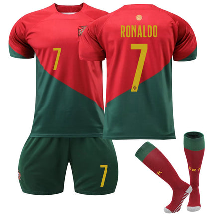 22-23 Portugal Home #7 Ronaldo Football Shirt Set Children & Adult Kids 24(130-140CM)