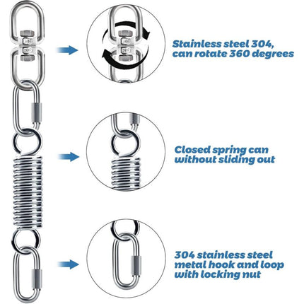 Spring Suspension with 360° Swivel Hooks and Carabiners, Spring Suspension for Hanging Chair Yoga Sandbag, Load 200 kg (Spring Suspension).