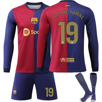 FCB 19 LAMINE YAMAL 2023/2024 Long Sleeve Autumn/Winter Away Football Shirt/Shorts/Socks Set Youth Kids Sizes 28