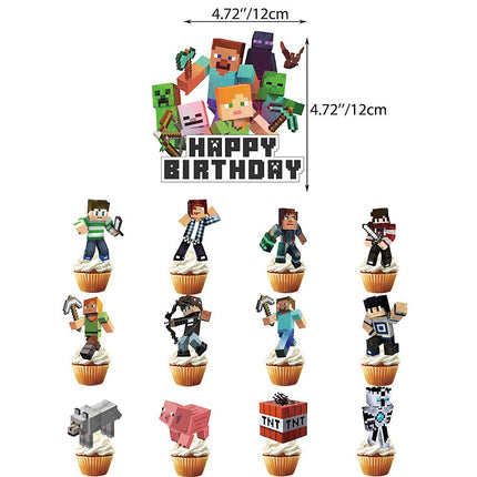 Minecraft themed birthday party balloons banner cake decorations — max.