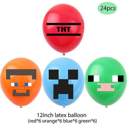 Minecraft themed birthday party balloons banner cake decorations — max.
