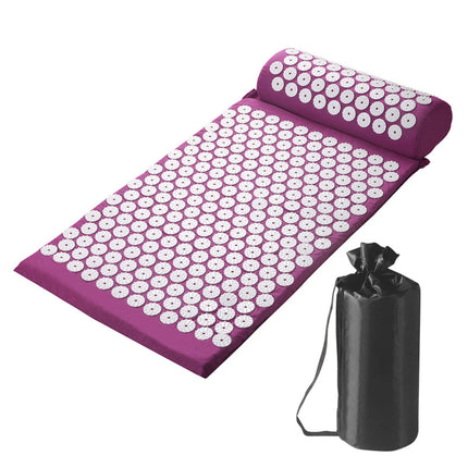 Acupressure Mat and Pillow Set with Bag Acupuncture Mat for Neck and Back Pain, Muscle Relaxation Stress Relief, Sciatica Pain Relief Pillow - Purple.