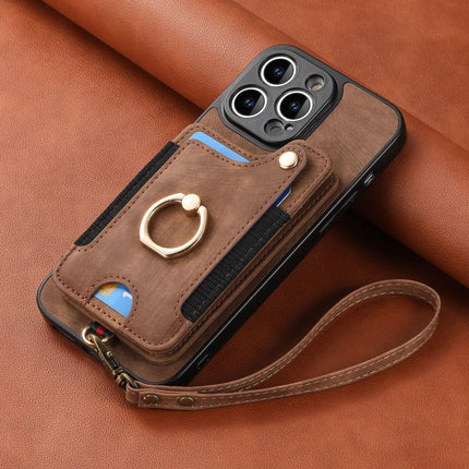 Suitable for iPhone mobile phone leather case RFID anti-theft brush ring buckle lanyard multifunctional card case Light Purple [With Leather Strap] Light Purple [With Leather Lanyard]] iPhone 15.