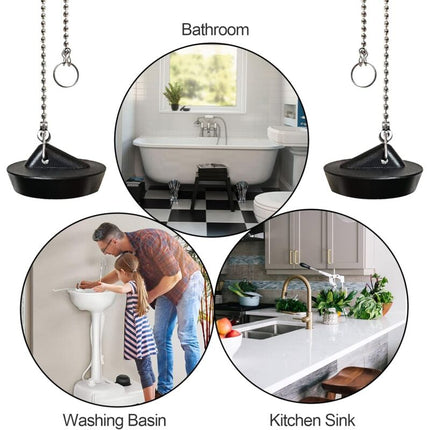 Rubber Sink Stopper with Ball Chain, Universal Stainless Steel Sink Stopper with Hook for Sink or Bathtub.
