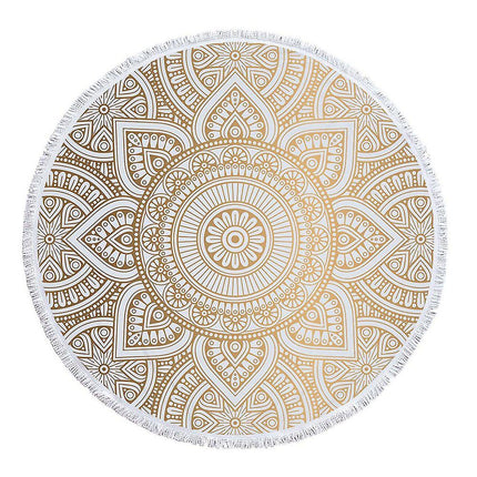 Round microfiber mandala beach towel hippie boho beach towel with tassels oversized wrap  - et tr.