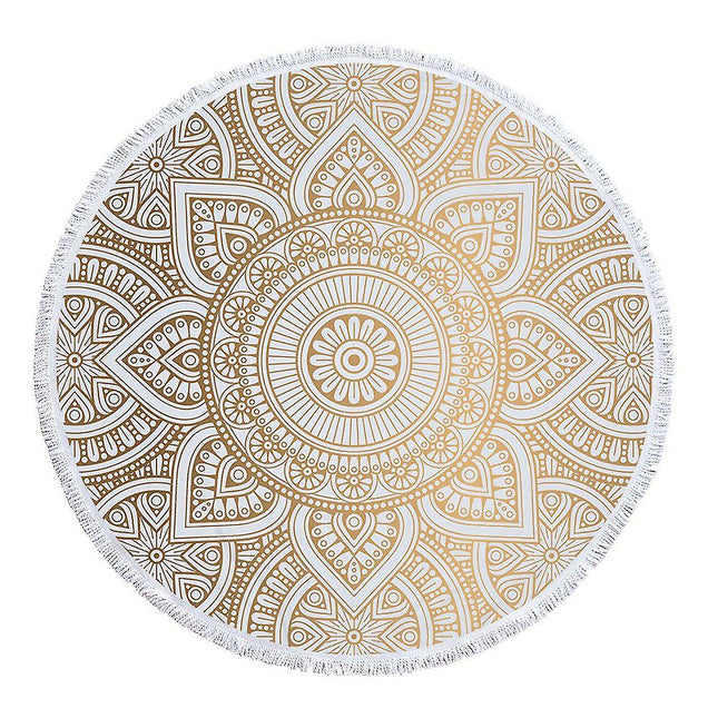 Round microfiber mandala beach towel hippie boho beach towel with tassels oversized wrap  - et tr.