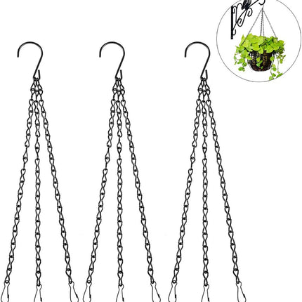 3-Pack Hanging Chain Set, Replacement Chain, Metal, Hanging Basket, Chains, Garden, Flower Pot, Plant Hanger with Clips and Hooks for Bird Feeder.