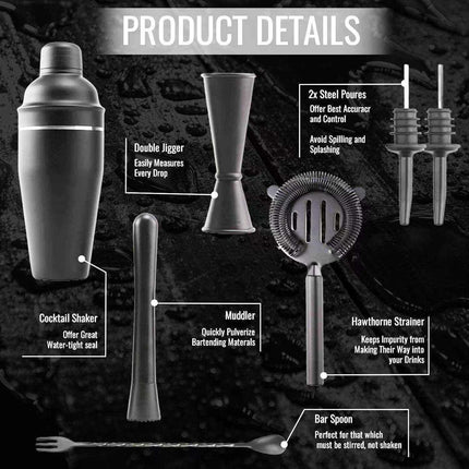 Cocktail Shaker Set - Matte Black - Stainless Steel Black Black.