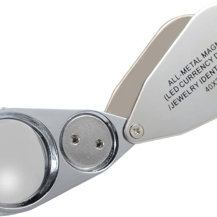 Jewelers Loupe 40X Magnification Metal Foldable Loupe with LED & UV Light.