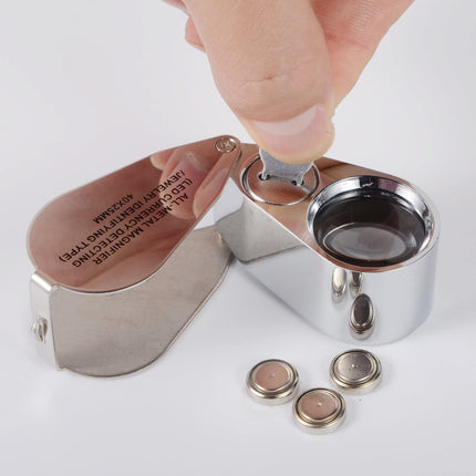 Jewelers Loupe 40X Magnification Metal Foldable Loupe with LED & UV Light.