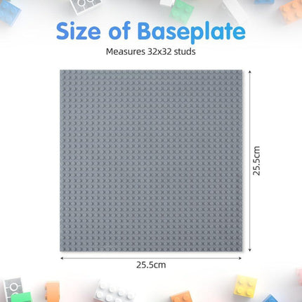 Building Plate, 4 pieces of classic base plates, 25.5 x 25.5 cm, base plate, compatible with all major brands, building toys for children 4 pieces light gray.