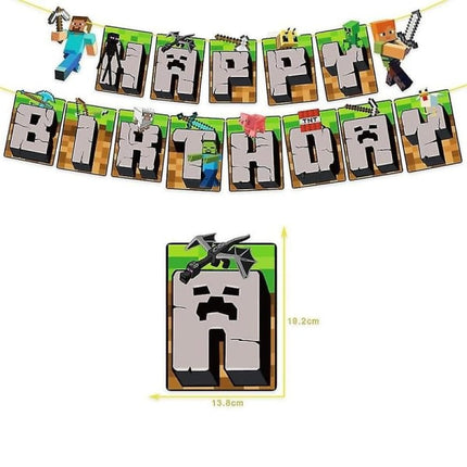 Minecraft Theme Happy Birthday Set Decoration Accessories Banner Pull Flag Cake Decorations Kit null none.
