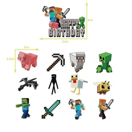 Minecraft Theme Happy Birthday Set Decoration Accessories Banner Pull Flag Cake Decorations Kit null none.