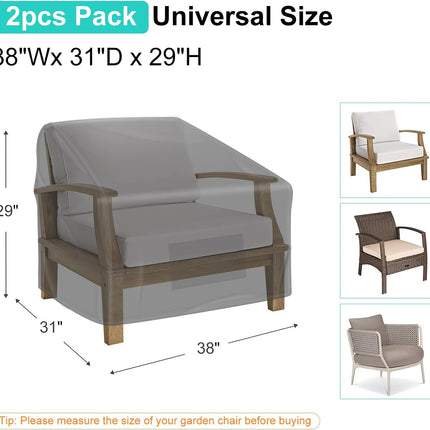 Garden Furniture Covers, Waterproof, 2-Pack, Lawn Mower Chair Covers 600D Heavy Duty Oxford Fabric, Large Covers for Lounge Chairs with Deep Seat.