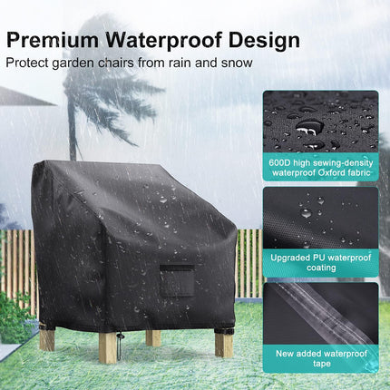 Garden Furniture Covers, Waterproof, 2-Pack, Lawn Mower Chair Covers 600D Heavy Duty Oxford Fabric, Large Covers for Lounge Chairs with Deep Seat.